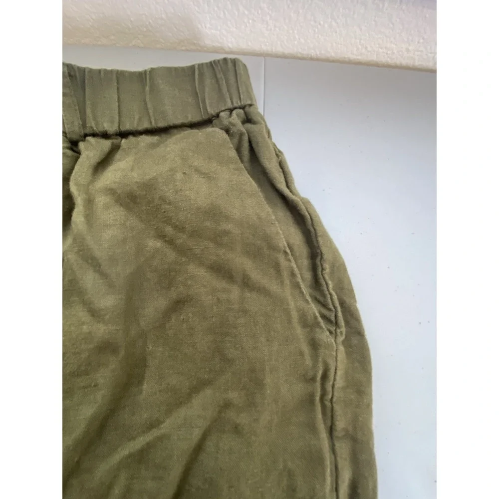 Quince Pants Size S Dark Olive 100% European Linen Elastic Waist Pockets Relaxed